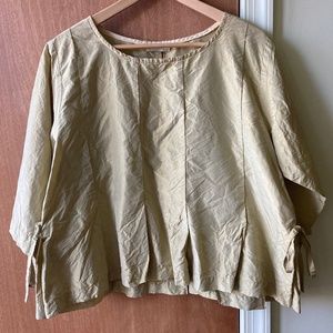 Lemony yellow-green silk blouse with three quarters sleeves from Krista Larson